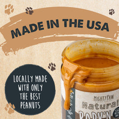 Mighty Paw Bark'n Butter spread on spoon highlighting smooth texture ideal for meals