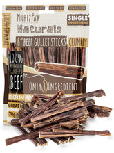 Mighty Paw beef gullet sticks front pack view for bulk dog chews.
