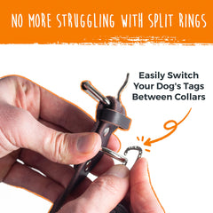 Mighty Paw Dog Tag Carabiner Clip demonstrates easy-switch action for quick tag changes