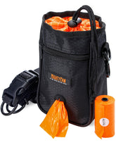 Mighty Paw dog treat bag with drawstring closure supports hands-free walks
