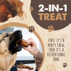 Mighty Paw Naturals 2-in-1 chew highlighting meat and knee-cap chew for dogs