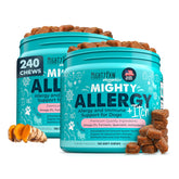 Mighty Paw Waggables 2-pack box showing bacon-flavored allergy-immune chews for dogs