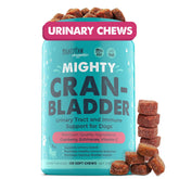 Mighty Paw Waggables Cran-Bladder bottle shows USA-made cranberry supplement for urinary health support