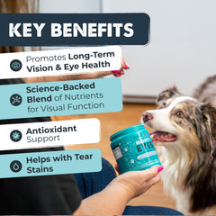 Mighty Paw Waggables Eyes bottle closeup highlights bacon flavor for easy administration