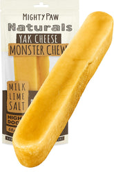 Mighty Paw yak-cheese-chews packaging shows all-natural ingredients and Himalayan sourcing.