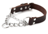 Mighty Paw martingale collar leather closeup shows durable stitching for gentle corrections.