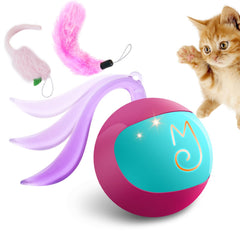 Migipaws interactive cat ball toy set in Rose shows rolling action to promote active play.