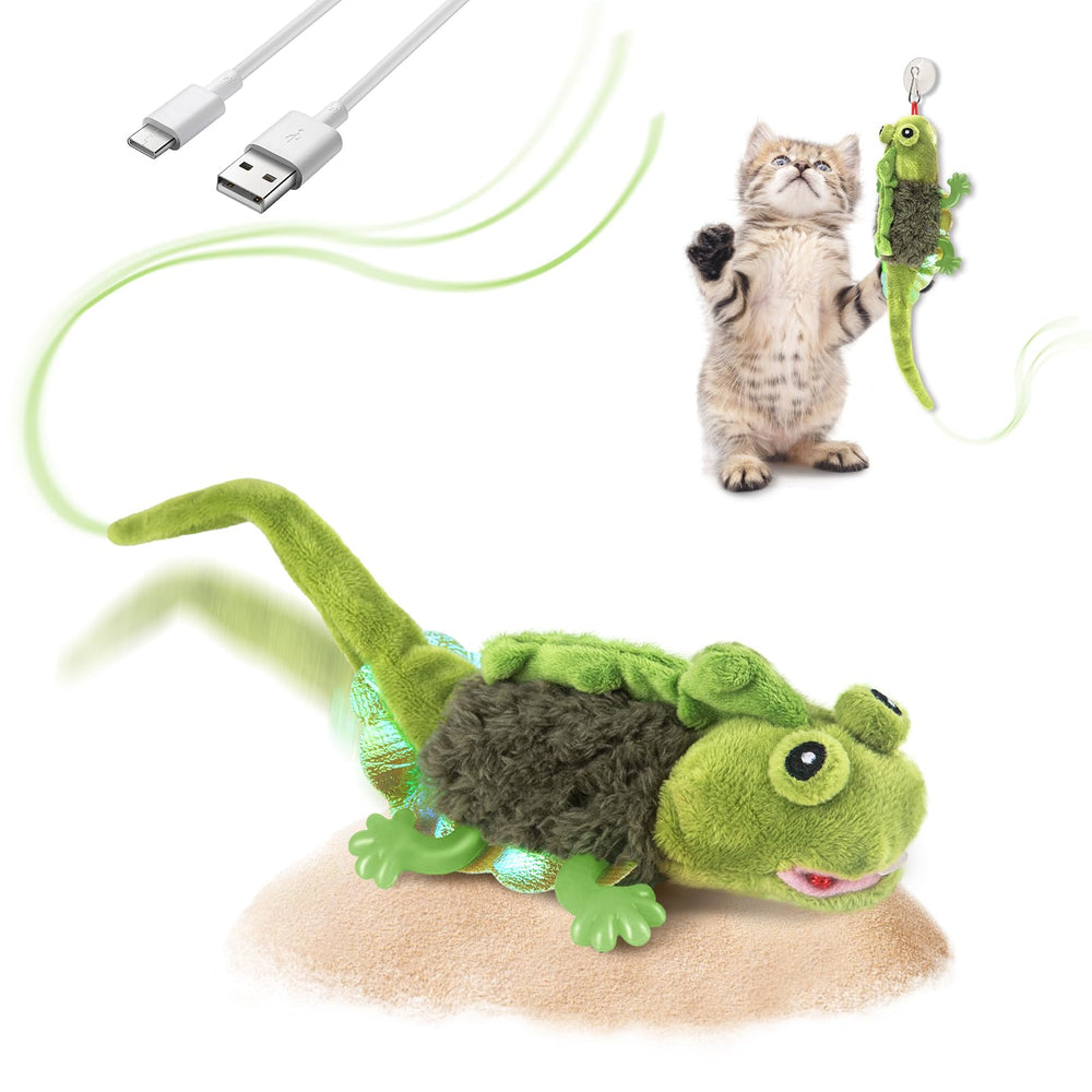 Migipaws lizard toy flapping-chirping action invites indoor cat play and exercise.