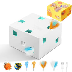 Migipaws Migibox Plus top view for engaging indoor cats with hunting play.