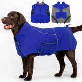 MIGOHI dog coat waterproof-windproof blue 2XL worn on a rainy hike