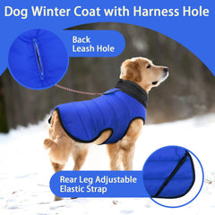 MIGOHI reflective dog puffer coat with front and back strips for high visibility.