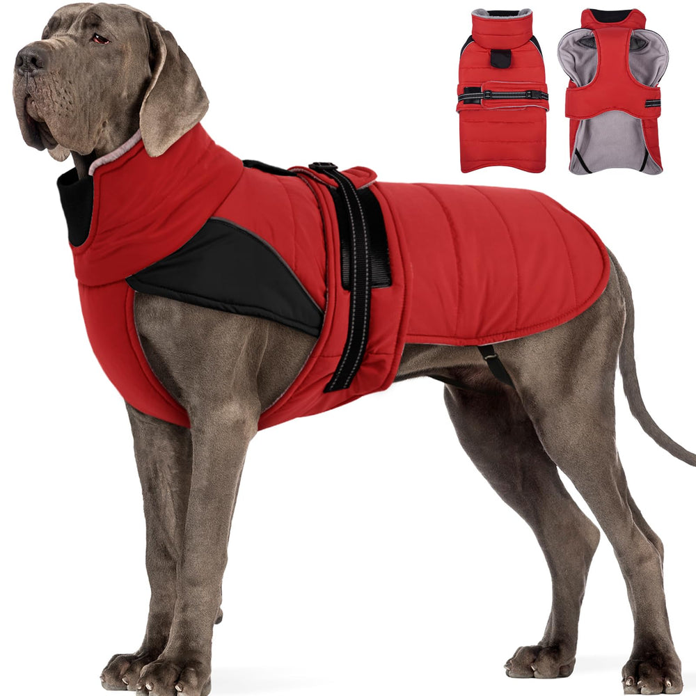 MIGOHI thermal large dog fleece jacket rainproof coat helps keep dogs dry in wet weather