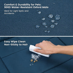 Miguel Oxford 900D outdoor bed inside crate offers snug comfort for pets.