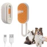 Miguelu 4-in-1 cat grooming steam brush with brown handle for comfortable, extended grooming sessions.