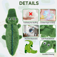 Mihachi No Stuffing Crinkle Crocodile Toy dog playing plush chew relief