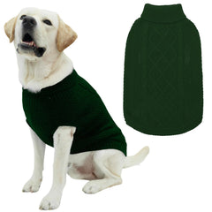 Mihachi turtleneck dog sweater army green large front view highlights warmth and stylish cable knit