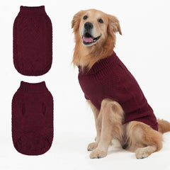 Mihachi turtleneck dog sweater wine red front view, keeps pets warm on winter walks.