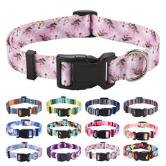 Mihqy dog collar Bohemia pattern close-up highlighting vibrant pink-white floral geometry