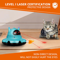 MIKK cat laser toy feather-pounce openings showing dynamic feathers for chasing.