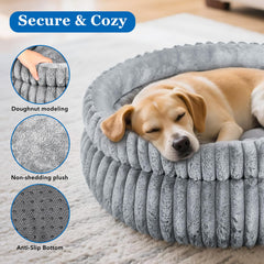 MINGT grey donut bed in washing scenario, machine washable for easy cleaning.