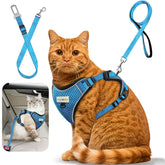 MingXpets cat harness blue close-up showing escape-proof design for secure outdoor walks.