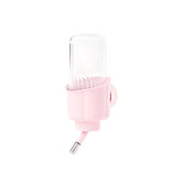 mini&moe pink pet water bottle with 360° nozzle inside cage for no-drip hydration.