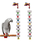 MinrzPet mineral block chew toy with colorful beads and bell promotes beak health and enrichment