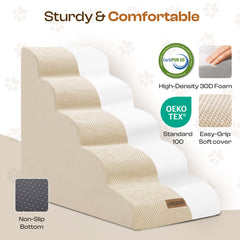Miorun dog stairs five-step treads offer gentle ascent for joints.
