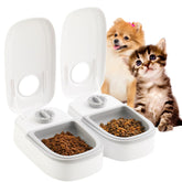 Mishi Traders automatic feeder front view with two-meal dispenser for cats and small dogs.