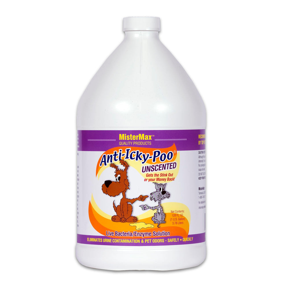 Mister Max Anti Icky Poo bottle pour demonstrates easy application for tough pet odors.