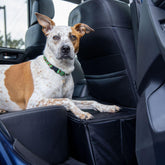 MISTIC COOL dog seat extender between front and back seats for safe travel.