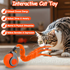 Mity Rain cat ball toy orange uses obstacle-avoidance sensor for engaging chases.