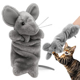 Mity rain cat wrestling toy puppet glove closeup shows soft plush fabric for gentle play.