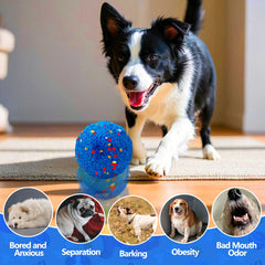 Mity Rain interactive dog toy blue ball charging indicator, ready for extended sessions.