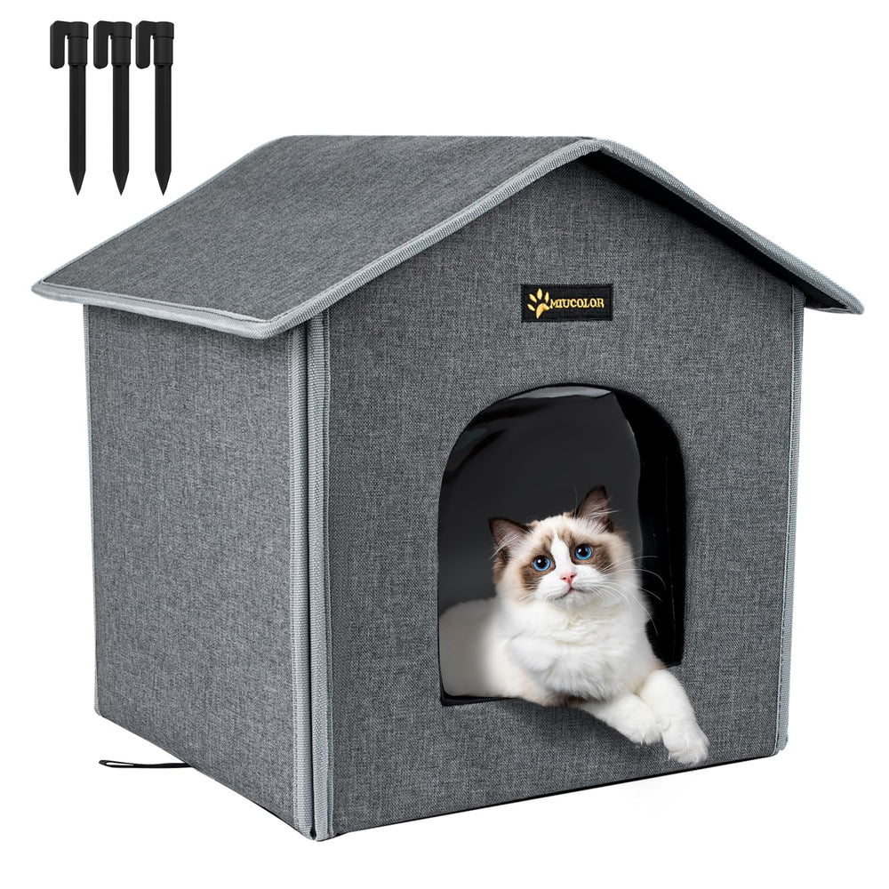 MIU COLOR Outdoor Cat House front view showing compact weatherproof shelter for small pets