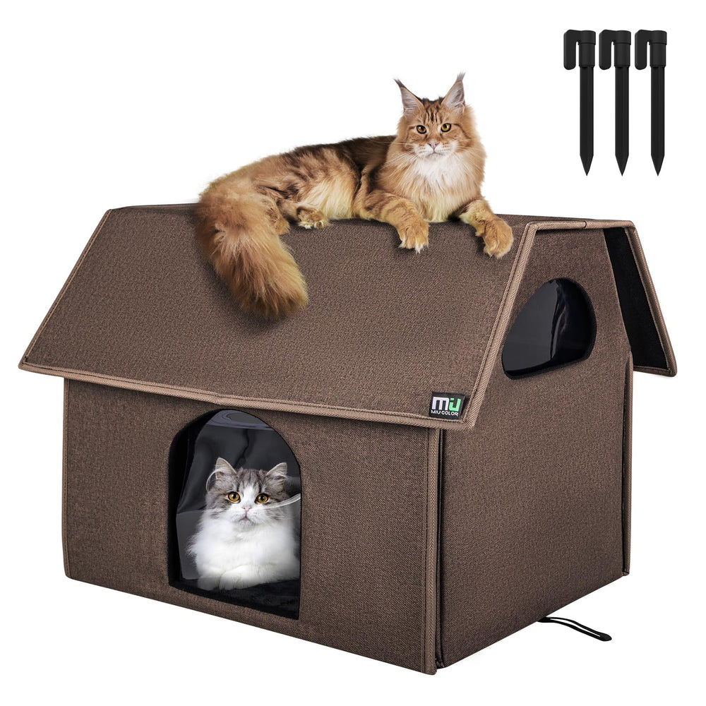 MIU COLOR outdoor cat house front view highlights weatherproof shelter for outdoor cats.