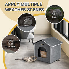 MIU COLOR Outdoor Cat House interior view with removable mat for easy customization