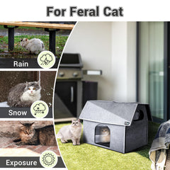 MIU COLOR Outdoor Cat House side view highlights weatherproof fabric keeping interior dry.
