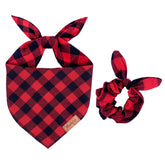 Miucat Christmas bandana large red plaid on dog for festive photos