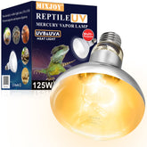 MIXJOY 125W Reptile Heat Lamp bulb front view shows full-spectrum light for basking.