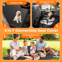 MixJOY 3-in-1 convertible seat cover demonstrates versatile backseat setup for families.
