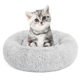 MIXJOY Calming Cat Bed overview with plush grey fur for cozy indoor naps