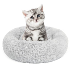 MIXJOY Calming Cat Bed overview with plush grey fur for cozy indoor naps