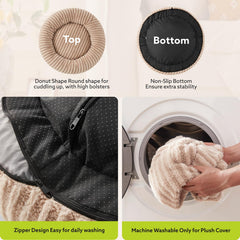 MIXJOY cat bed donut design in beige suitable for indoor cats.