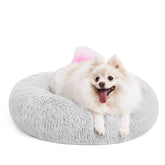 MIXJOY Donut Cuddler bed grey front view with plush fur for cozy naps