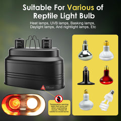 MIXJOY dual reptile light fixture with bulbs attached demonstrates flexible UVB and heat lamp setup.