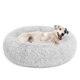 MIXJOY Orthopedic dog bed grey round 30in close-up of plush faux fur for warmth and comfort