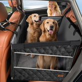 MIXJOY XL dog car seat back-seat extender demonstrates expanded space for dogs during rides.