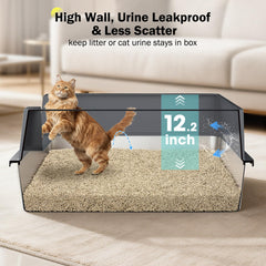 MIXJOY stainless steel litter box in use with a large cat