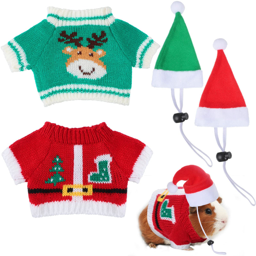 Mixweer guinea pig hat deer-style sits on tiny head for warm festive look.